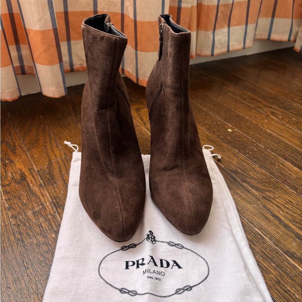 Prada Brown Suede Booties 37.5